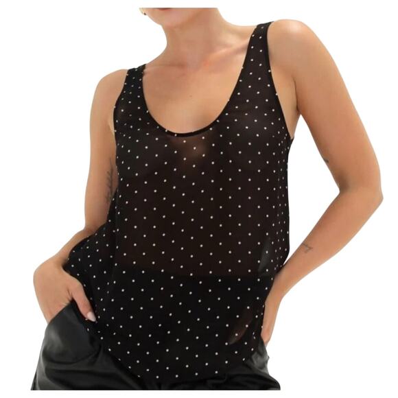 Rumored Old Fashioned Tank Top Classic Dot Black White Sheer Pola Dot Medium - Picture 1 of 7